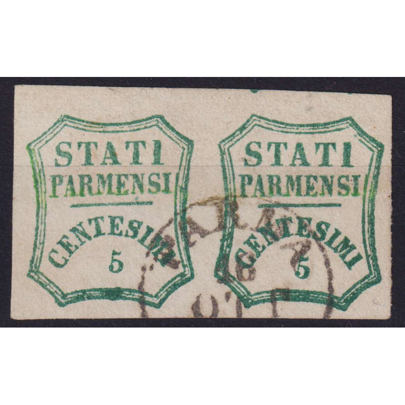 PARMA 1859 COPPIA 5 CENTESIMI VERDE AZZURRO N.12 USATA CERT.  | Fil...