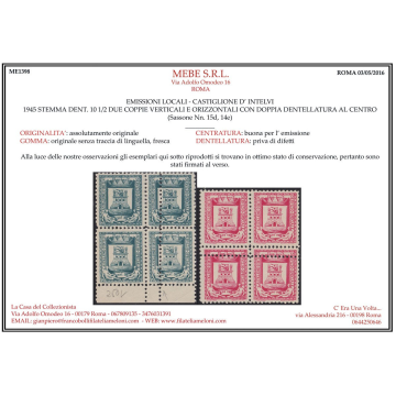 CASTIGLIONE D' INTELVI 1945 QUARTINE 14e-15d X2 G.I MNH**  | Filate...