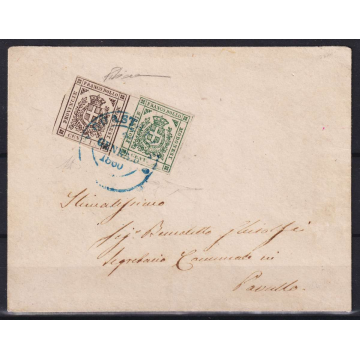 MODENA 1860 5 CENT. E 15 CENT. SU BUSTA IN GOVERNO PROVVISORIO CERT...