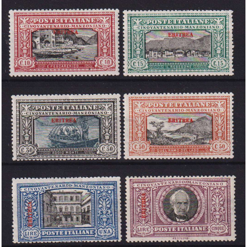 COLONIE ERITREA 1924 MANZONI 6 V. G.I MNH** 5 LIRE G.O MH*  | Filat...