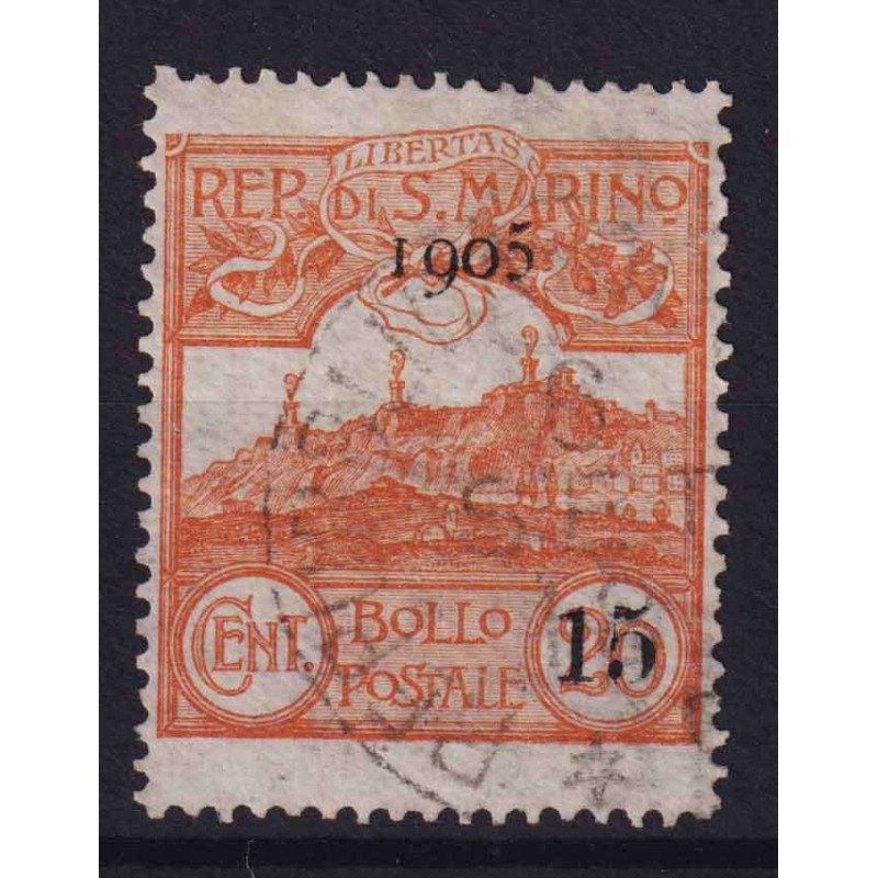 SAN MARINO 1905 VEDUTA SOPRASTAMPATA 15 C. SU 20 C. N.46 USATA  | F...