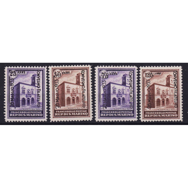 SAN MARINO 1933 PALAZZETTO DELLA POSTA SOPRASTAMPATO 4 V. G.I MNH**...