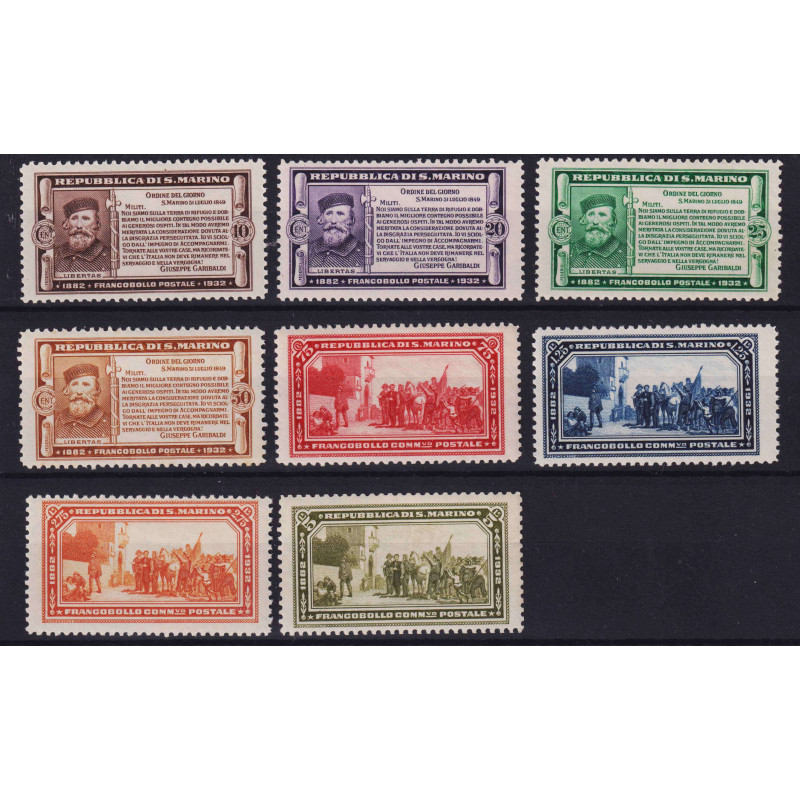 SAN MARINO 1932 MORTE GARIBALDI 8 V. G.I MNH** / G.O MLH*  | Filate...