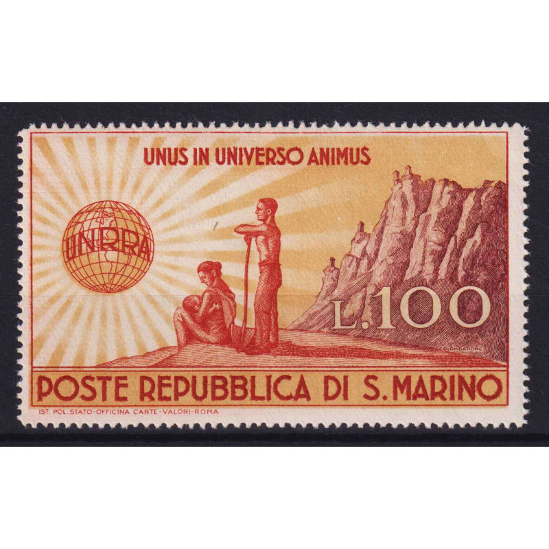 SAN MARINO 1946 UNRRA 100 LIRE N.296 G.I MNH**  | Filatelia Meloni