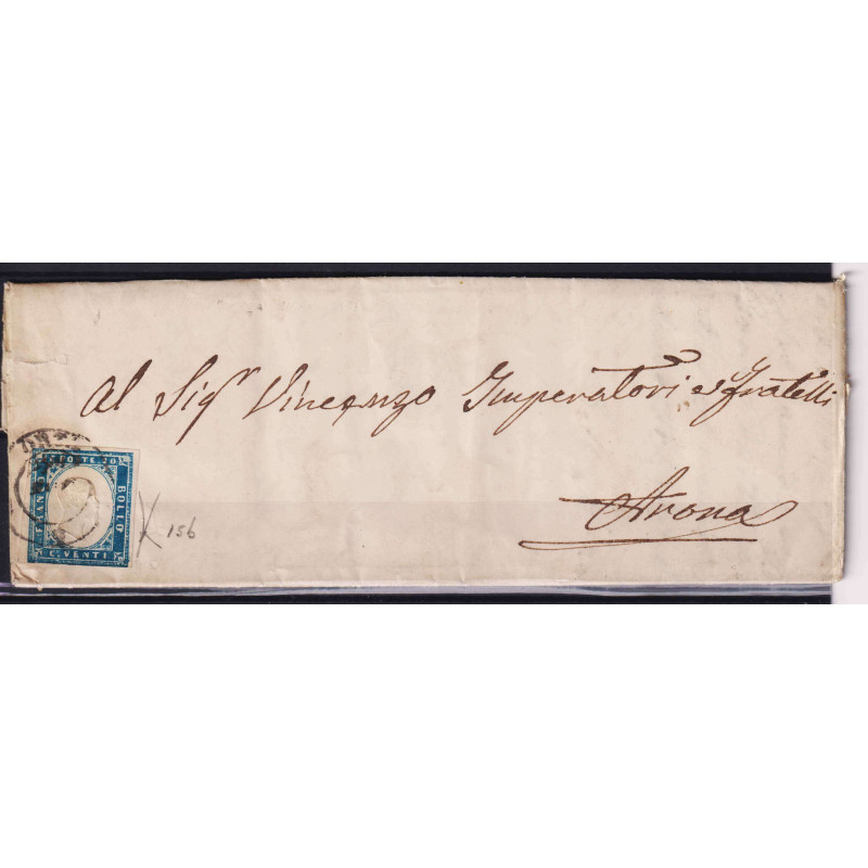 SARDEGNA 1855 20 CENTESIMI COBALTO SCURO N.15b USATO SU BUSTA  | Fi...