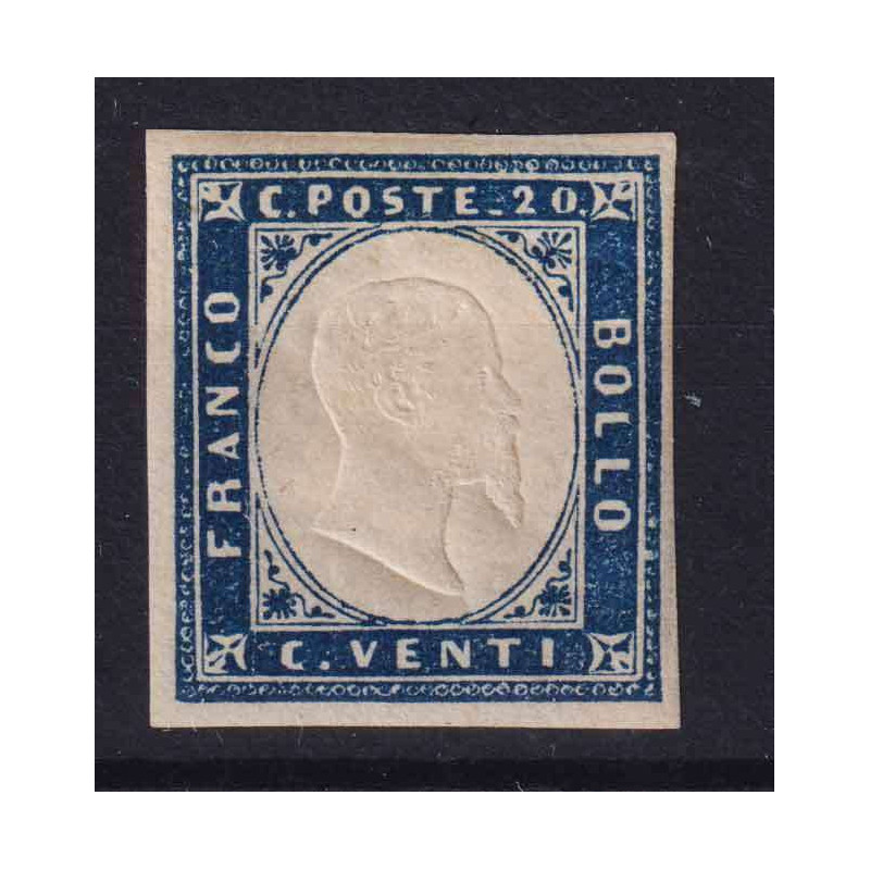 SARDEGNA 1861 20 CENTESIMI AZZURRO OLTREMARE N.15Dc G.O MH* CERT.  ...