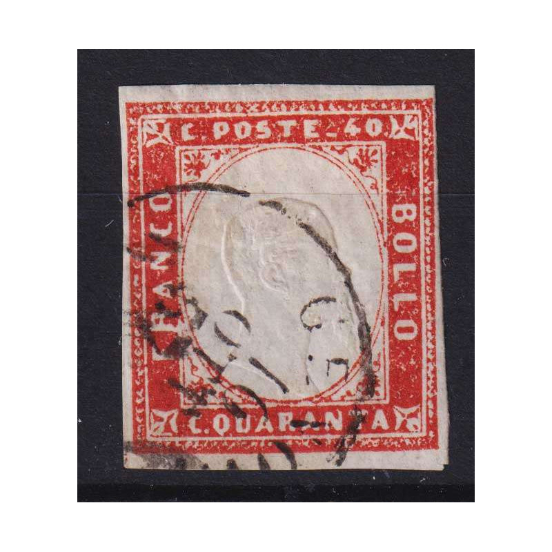 SARDEGNA 1857 40 CENTESIMI ROSSO SCARLATTO CHIARO N.16Aa USATO  | F...