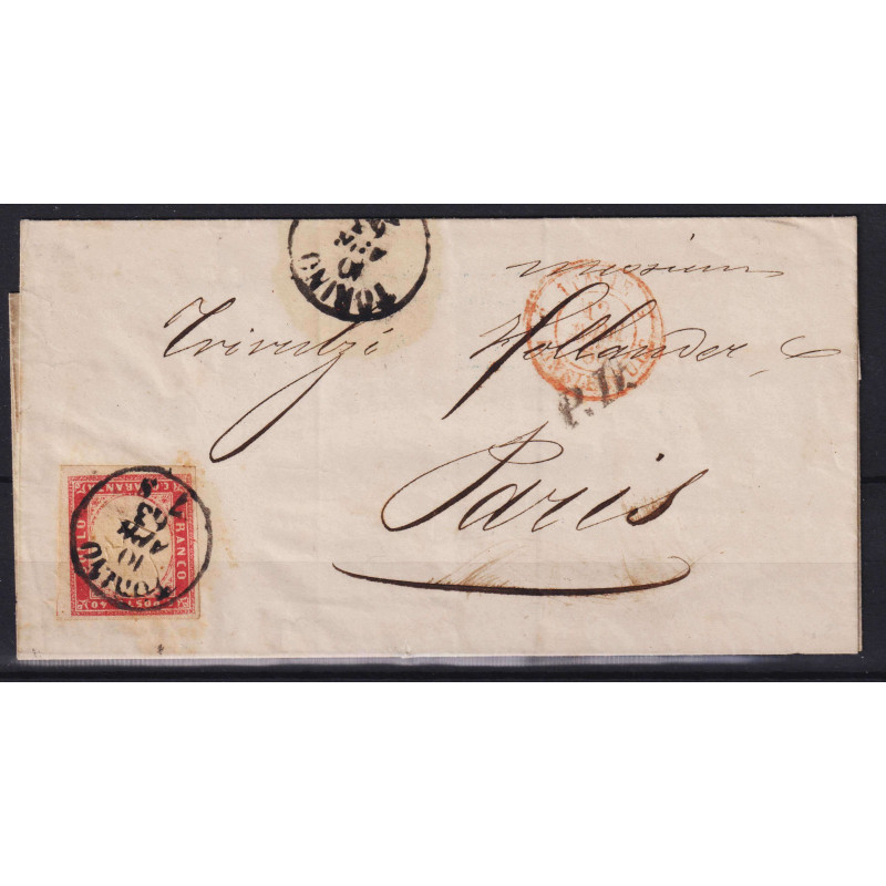 SARDEGNA 1862 40 CENTESIMI ROSA VERMIGLIO N.16F USATO SU BUSTA  | F...