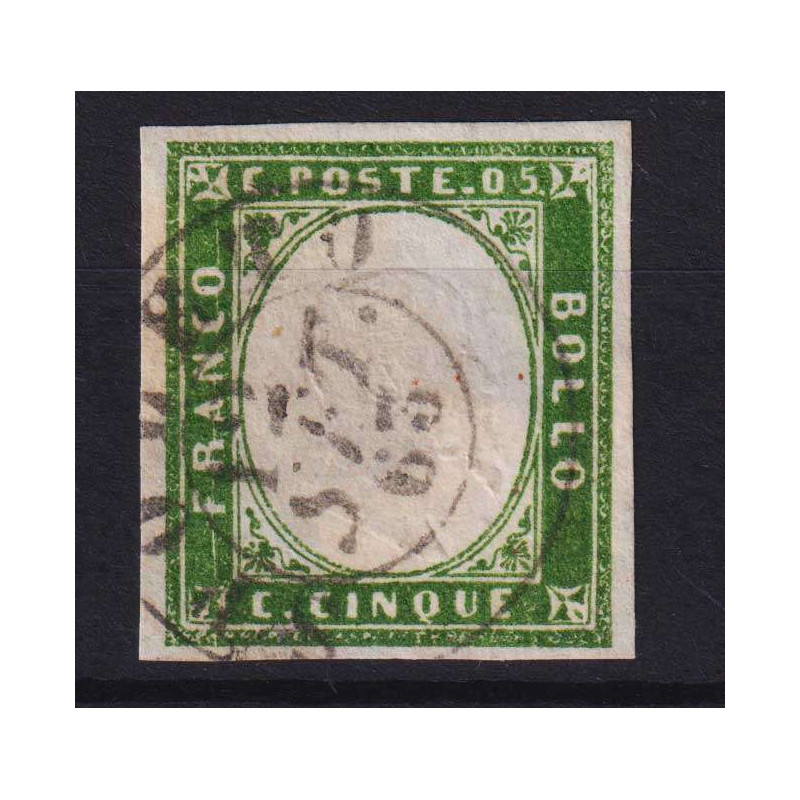 SARDEGNA 1863 5 CENTESIMI VERDE N.13Ea USATO FIRMATO  | Filatelia M...