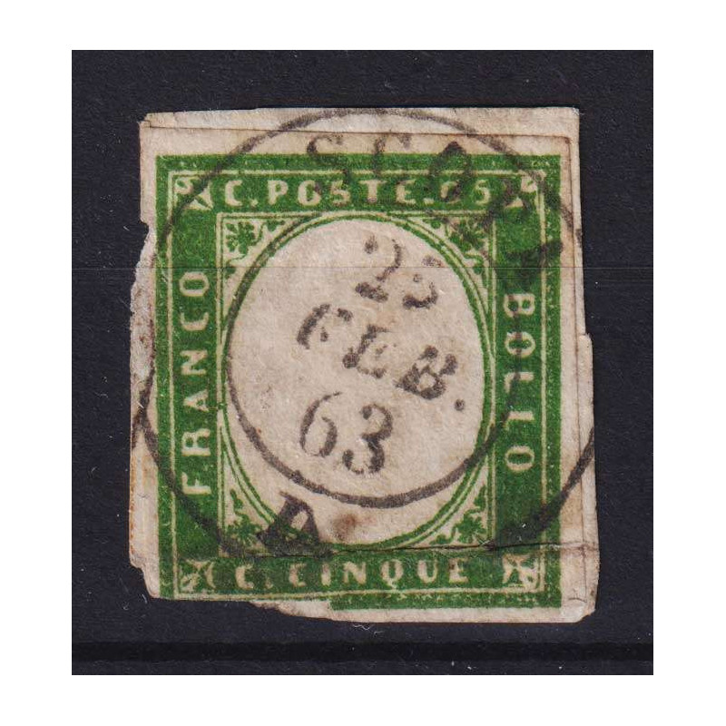 SARDEGNA 1863 5 CENTESIMI VERDE N.13Ea USATO DIFETTOSO  | Filatelia...