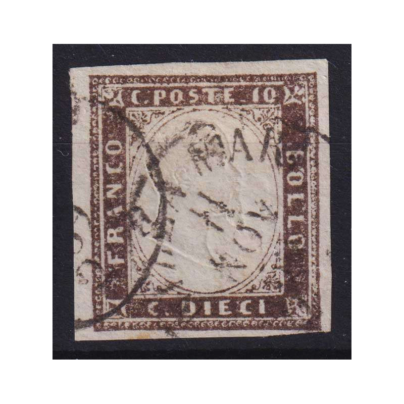 SARDEGNA 1859 10 CENTESIMI BRUNO VIOLACEO N.14Ab USATO CERT.  | Fil...