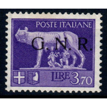 R.S.I. 1943 3,70 LIRE G.N.R. I TIPO BRESCIA N. 484/l FIRMA RAY G.I....