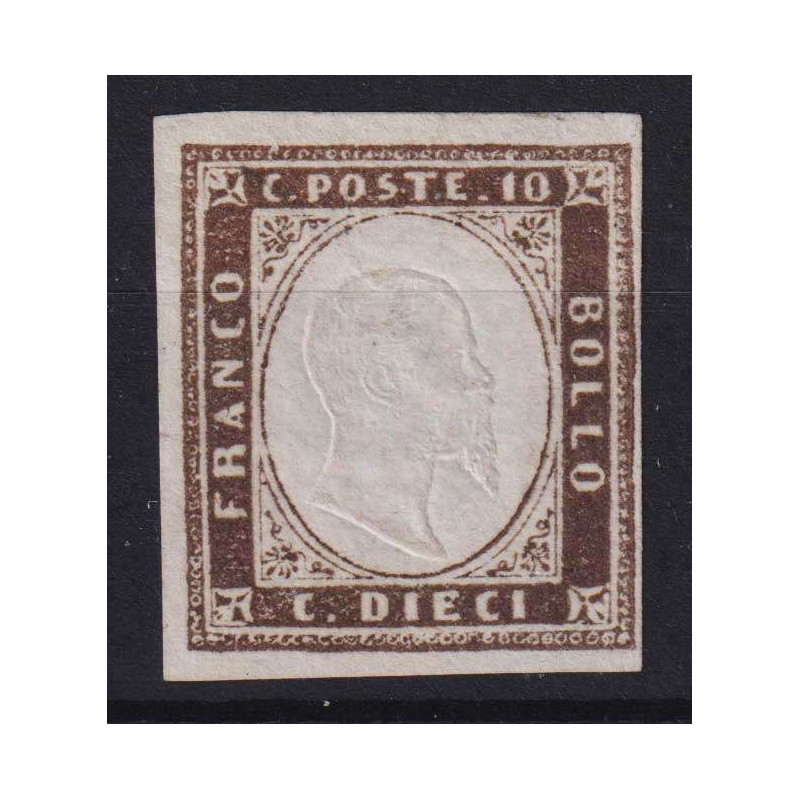 SARDEGNA 1860 10 CENTESIMI BRUNO GRIGIO N.14Be SENZA GOMMA  | Filat...