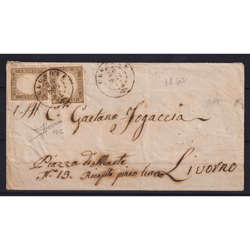 SARDEGNA 1861 10 CENTESIMI BRUNO OLIVASTRO CHIARO 2 V. N.14C US. SU...