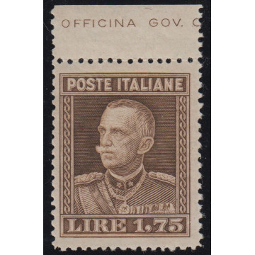 REGNO 1929 1,75 LIRE PARMEGGIANI DENT 13 3/4 BORDO FOGLIO G.I. MNH*...