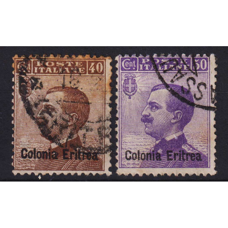 COLONIE ERITREA 1916 MICHETTI 40 CENTESIMI E 50 CENTESIMI USATI CON...