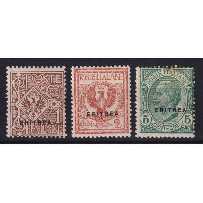 COLONIE ERITREA 1924 FRACOBOLLI SOPRASTAMPATI 3 V. G.O MH*  | Filat...