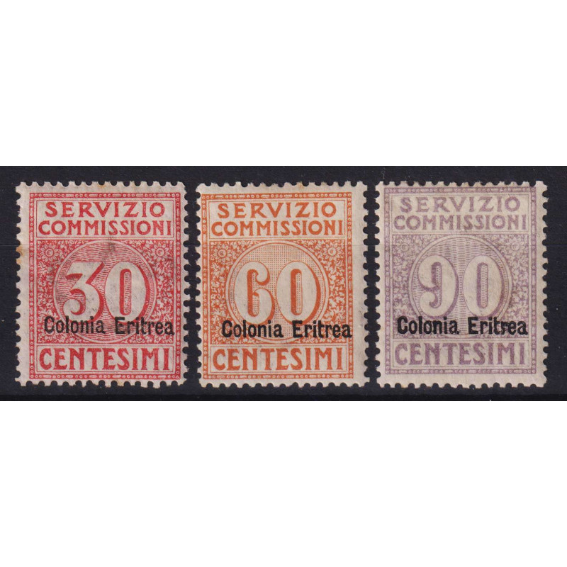 COLONIE ERITREA 1916 SERVIZIO COMMISSIONI 3 V. G.O MH* BEN CENTRATI...