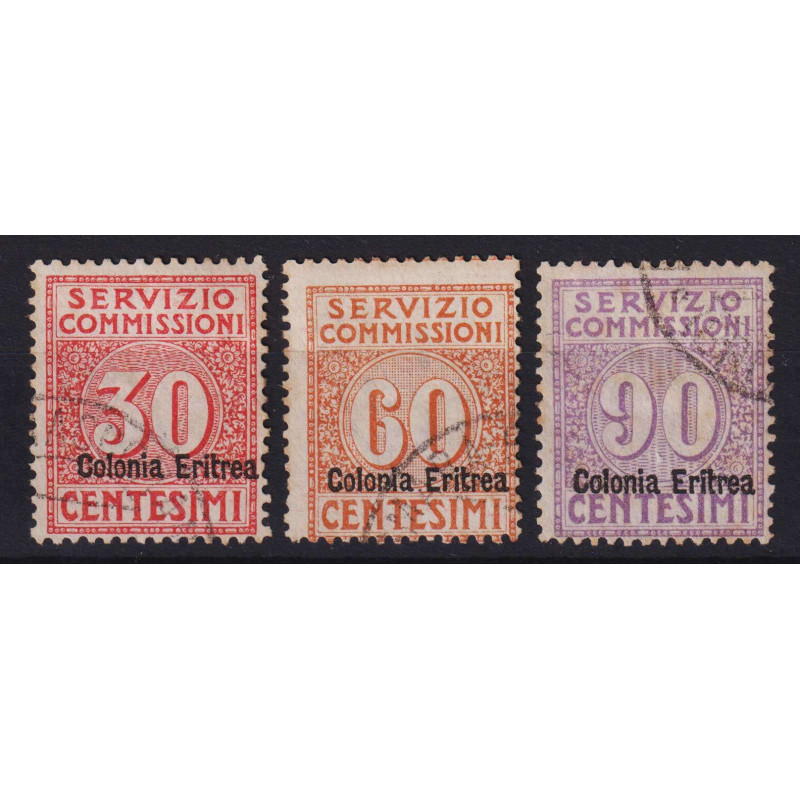 COLONIE ERITREA 1916 SERVIZIO COMMISSIONI 3 V. USATI  | Filatelia M...