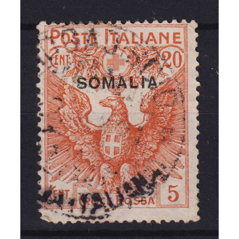 COLONIE SOMALIA 1916 CROCE ROSSA 20 C. SU 5 C. N.22 USATO  | Filate...