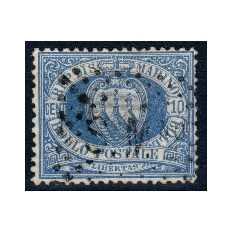 SAN MARINO 1877-90 CIFRA E STEMMA 30 CENTESIMI N.3A OLTREMARE CHIAR...