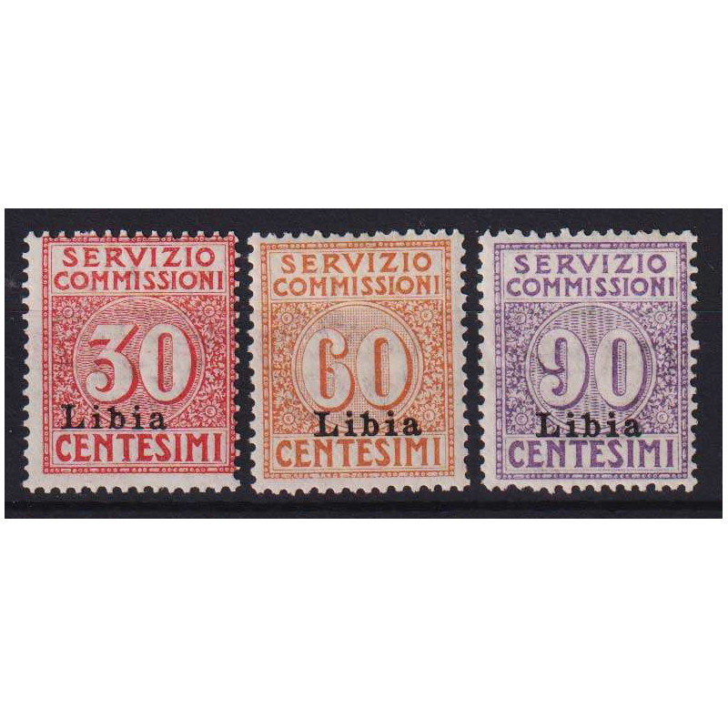 COLONIE LIBIA 1915 SERVIZIO COMMISSIONI 3 V. G.O MH*  | Filatelia M...