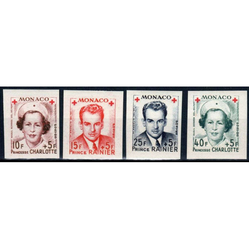 MONACO 1949 CROCE ROSSA MONEGASCA 4 VALORI NON DENTELLATI G.I MNH**...