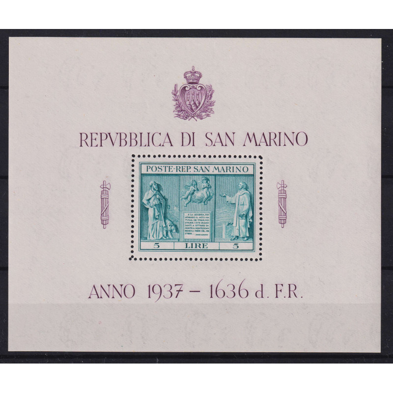 SAN MARINO 1937 FOGLIETTO INDIPENDENZA N.1 G.I MNH**  | Filatelia M...