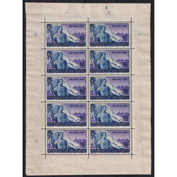 SAN MARINO 1948 MINIFOGLIO LAVORO N.9 G.I MNH** 2 CERT. NON PIEGATO...