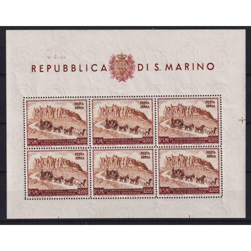 SAN MARINO 1951 FOGLIETTO UPU 300 LIRE N.10 G.I MNH**  | Filatelia ...