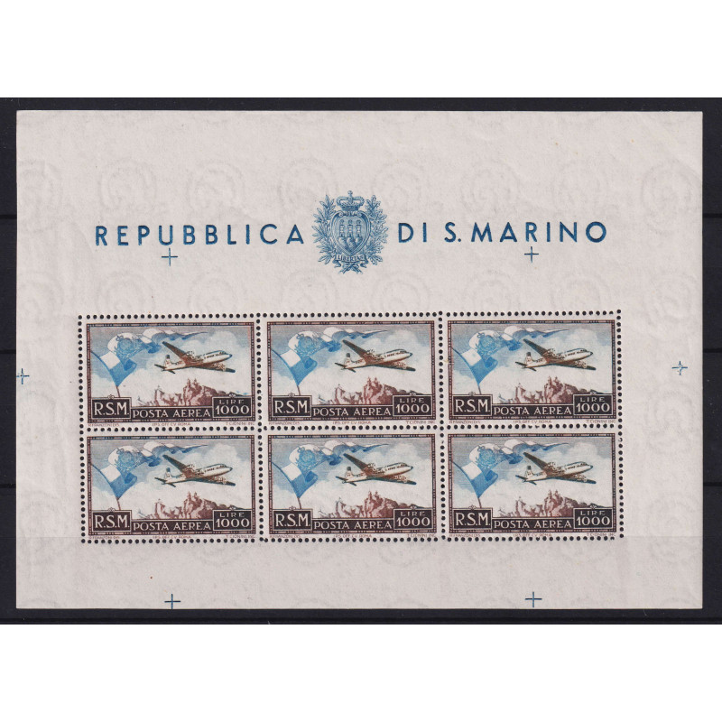 SAN MARINO 1951 FOGLIETTO BANDIERA N.13 G.I MNH** 2 CERTIFICATI  | ...