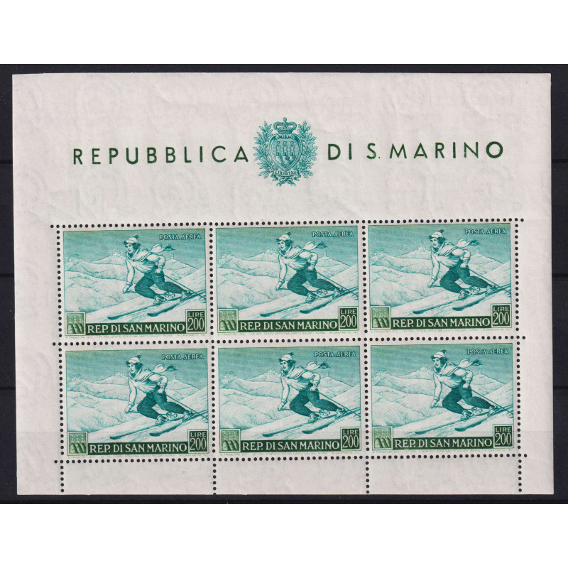 SAN MARINO 1953 FOGLIETTO SCIATRICE N.15 G.I MNH** CERTIFICATO  | F...