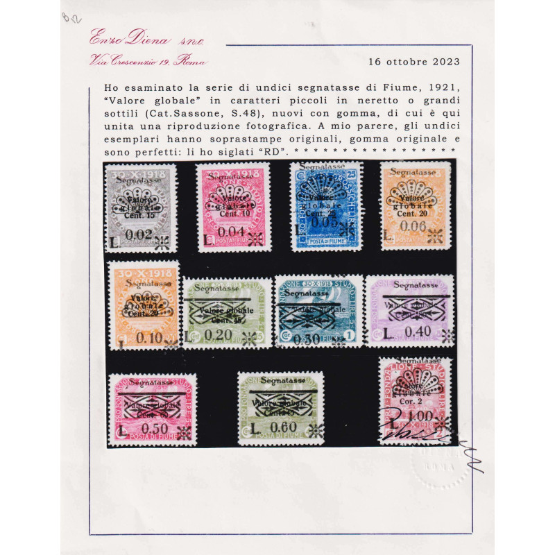 OCCUPAZIONI FIUME 1921 SERIE COMPLETA VALORE GLOBALE N.25-35 G.I MN...