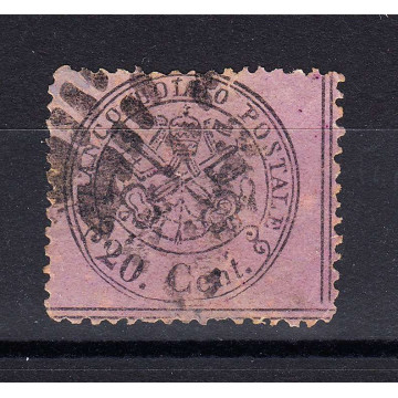 STATO PONTIFICIO 1868 STEMMA PONTIFICIO 20 CENTESIMI N.28c LILLA GR...