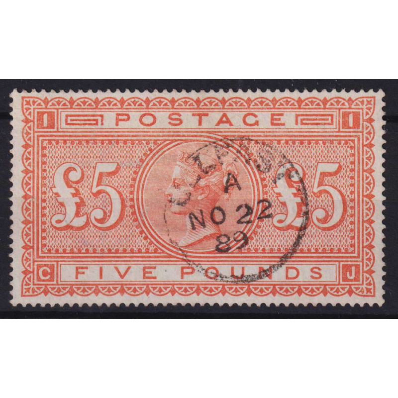 GRAN BRETAGNA 1882 5 POUND ROSSO ARANCIO USATA CERTIFICATA  | Filat...