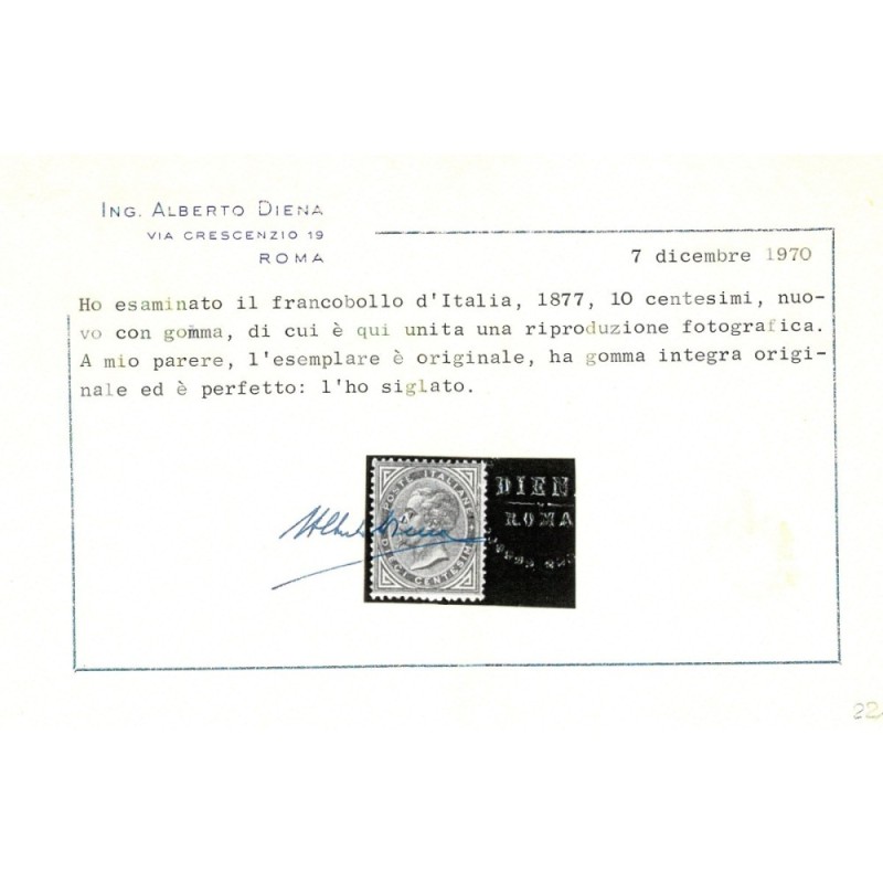 REGNO D'ITALIA 1877 10 CENTESIMI AZZURRO N.27 G.I MNH** 2 CERT.  | ...