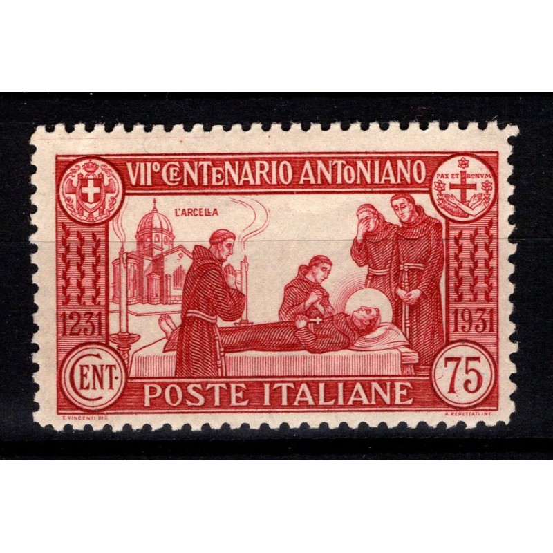 REGNO D'ITALIA 1931 MORTE S. ANTONIO 75 C. DENT.12 G.I MNH**  | Fil...