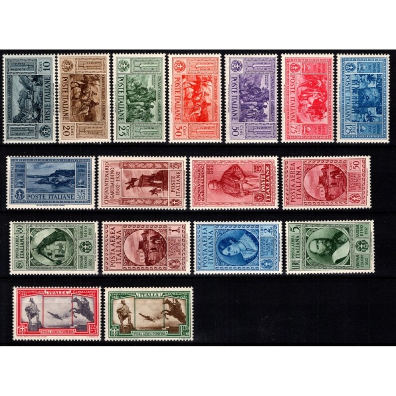 REGNO D'ITALIA 1932 CINQUANTENARIO GARIBALDI 17 VALORI G.I MNH** CE...