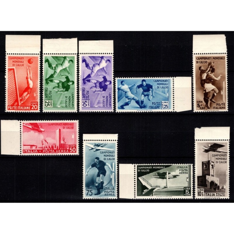 REGNO D'ITALIA 1934 MONDIALI DI CALCIO 9 VALORI G.I MNH** CERT. BOL...