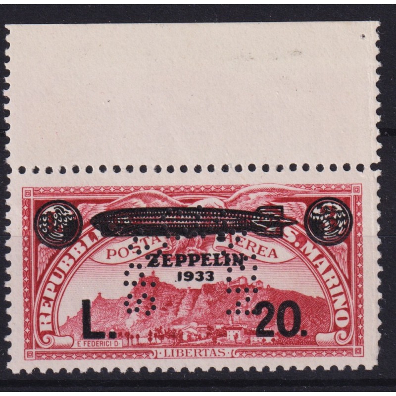 SAN MARINO 1933 CROCIERA ZEPPELIN 20 L. SU 3 L. SPECIMEN N.P16 G.I ...