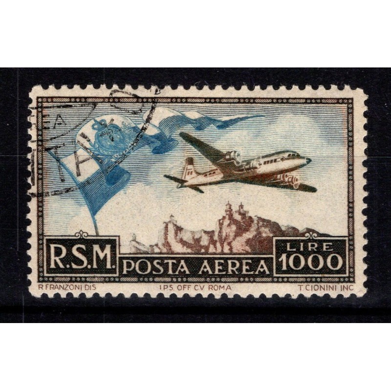 SAN MARINO 1951 POSTA AEREA BANDIERA N.99 USATO CERT.  | Filatelia ...