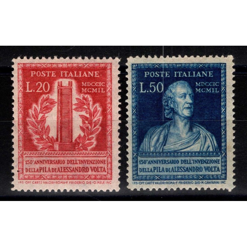 REPUBBLICA 1949 VOLTA PILA ELETTRICA 2 V. G.I MNH**  | Filatelia Me...