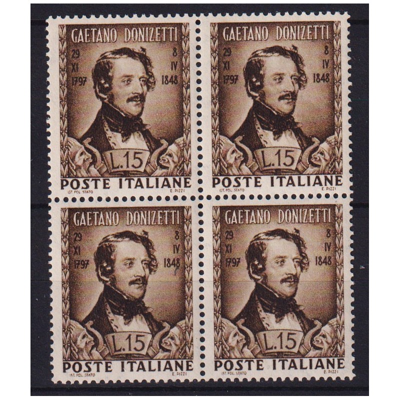 REPUBBLICA 1948 QUARTINA GAETANO DONIZZETTI G.I MNH**  | Filatelia ...