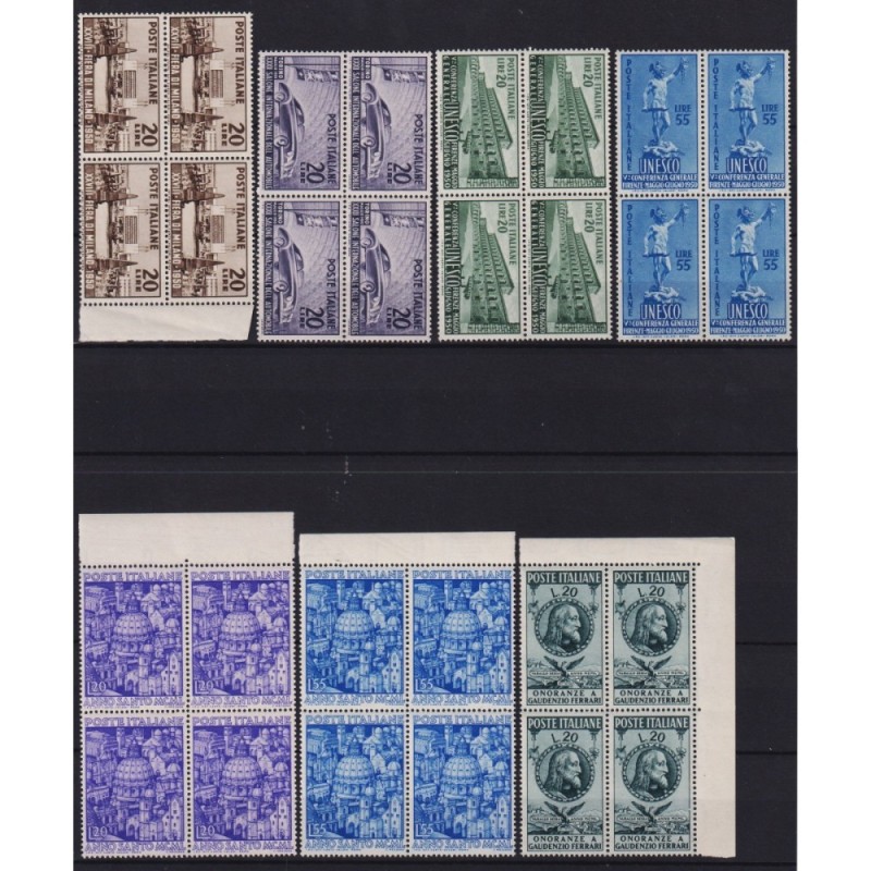 REPUBBLICA 1950 QUARTINE ANNATA COMPLETA 37 VALORI G.I MNH** CERT. ...