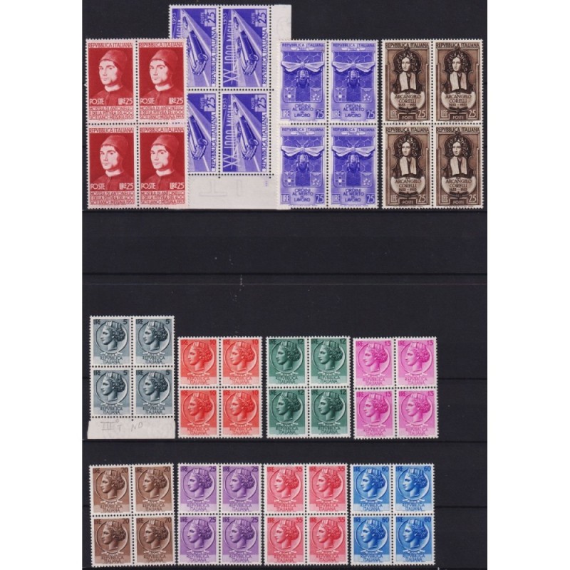 REPUBBLICA 1953 QUARTINE ANNATA COMPLETA 27 VALORI G.I MNH**  | Fil...