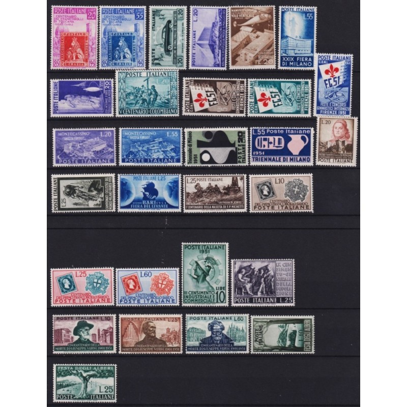 REPUBBLICA 1951 ANNATA COMPLETA 29 VALORI G.I MNH** / G.O MH*  | Fi...