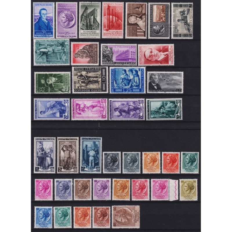 REPUBBLICA 1955 ANNATA COMPLETA 40 VALORI G.I MNH**  | Filatelia Me...