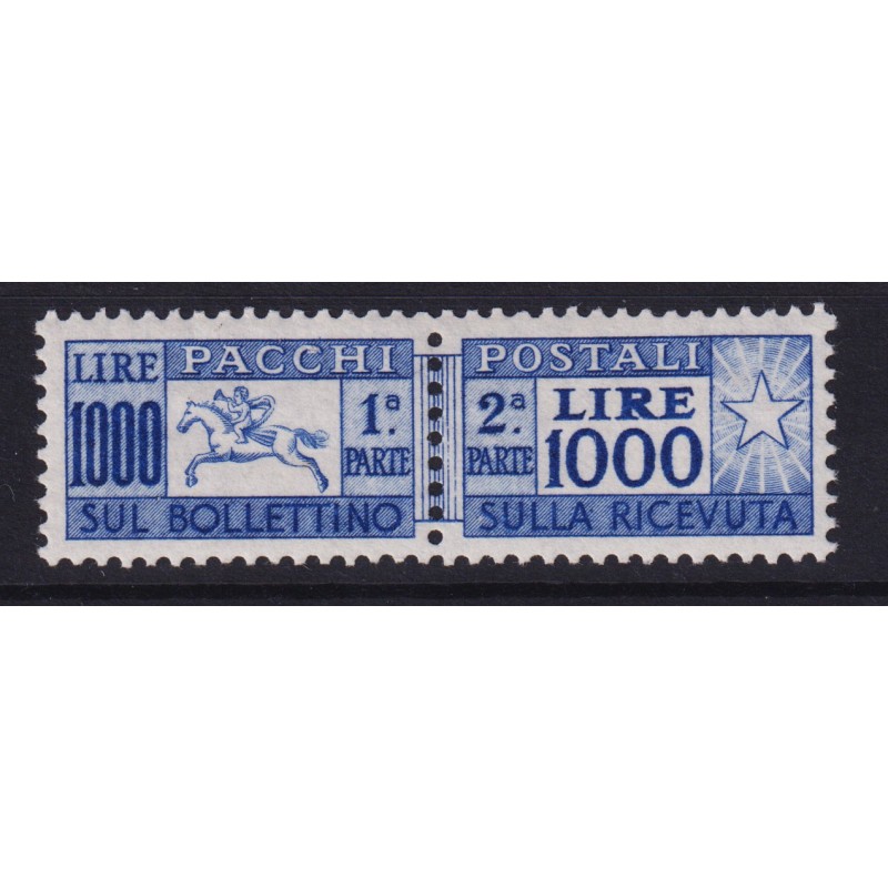 REPUBBLICA 1954 PACCHI POSTALI CAVALLINO 1000 LIRE N.81 G.I MNH** C...