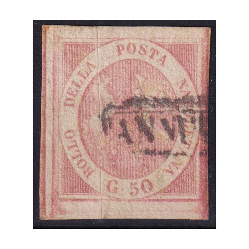 NAPOLI 1858 50 GRANA SENZA FILIGRANA N.14e + VARIETA' USATO CERT.  ...