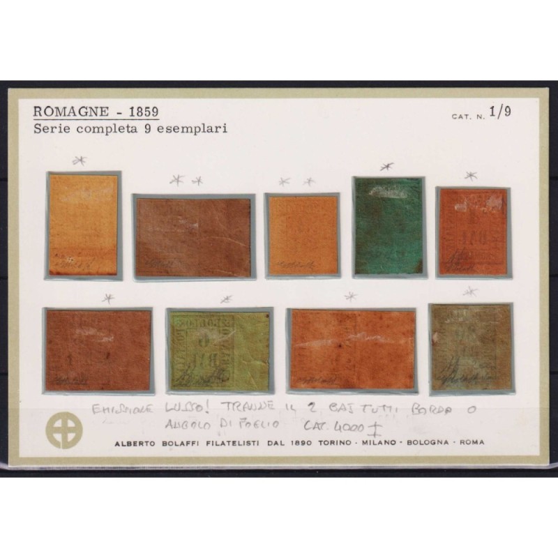 ROMAGNE 1859 SERIE COMPLETA 9 V. G.I MNH** / G.O MLH* CERT. BOLAFFI...